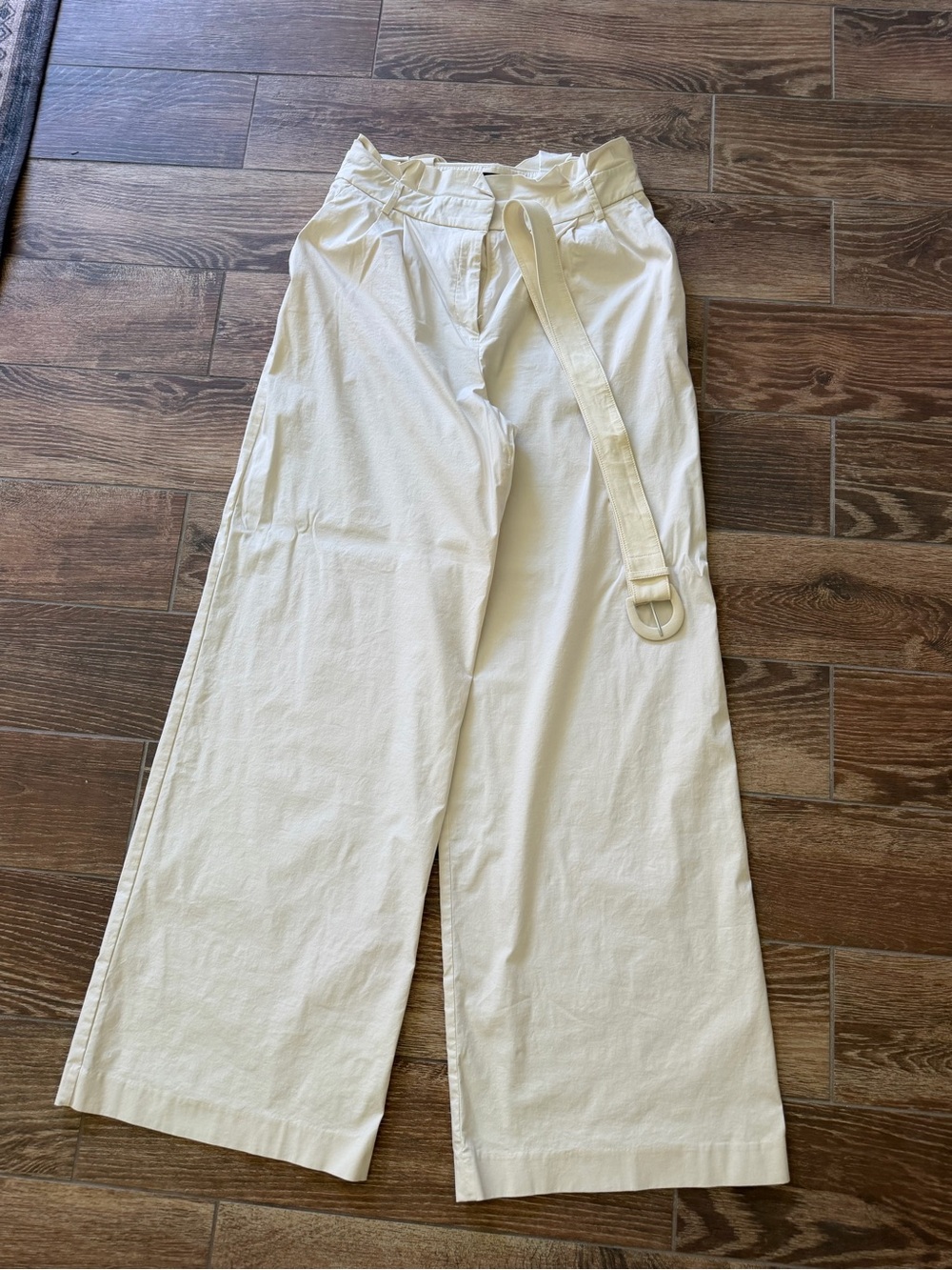 Express Wide-Leg Paperbag Pants with Removable Belt - Cream